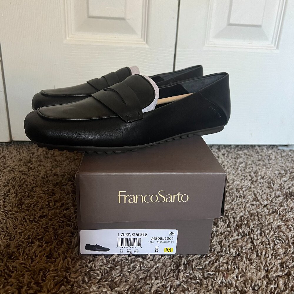 Franco Sarto L-Zury Black Leather Loafers Size 8 New
